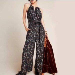 Eva Franco Edita Halter Metallic Clip Dot Wide-leg Jumpsuit